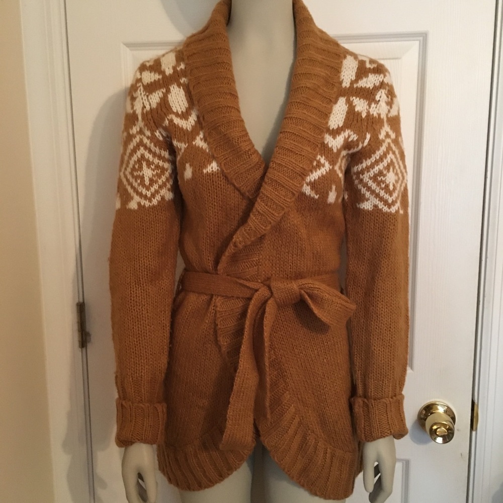 Pink Martini Gold Fair aisle Shawl collar Cardigan